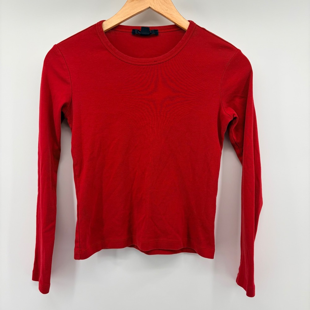 AllSaints Top Womens Small Red Long Sleeve Crew Neck Slim Fit Minimalist Basic